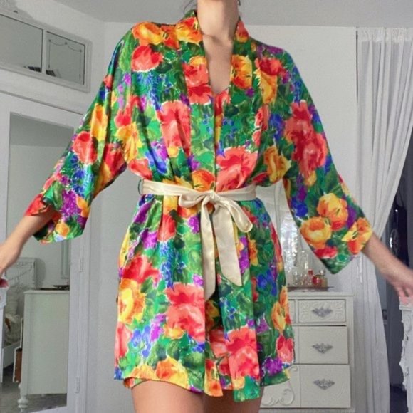 Vintage Victoria's Secret Floral Print Satin Robe - Picture 6 of 10